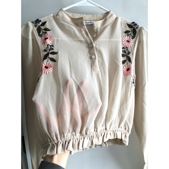 ASOS Glamorous Two Piece Set in Sheer Blush with Floral Embroidery. - Picture 6 of 12